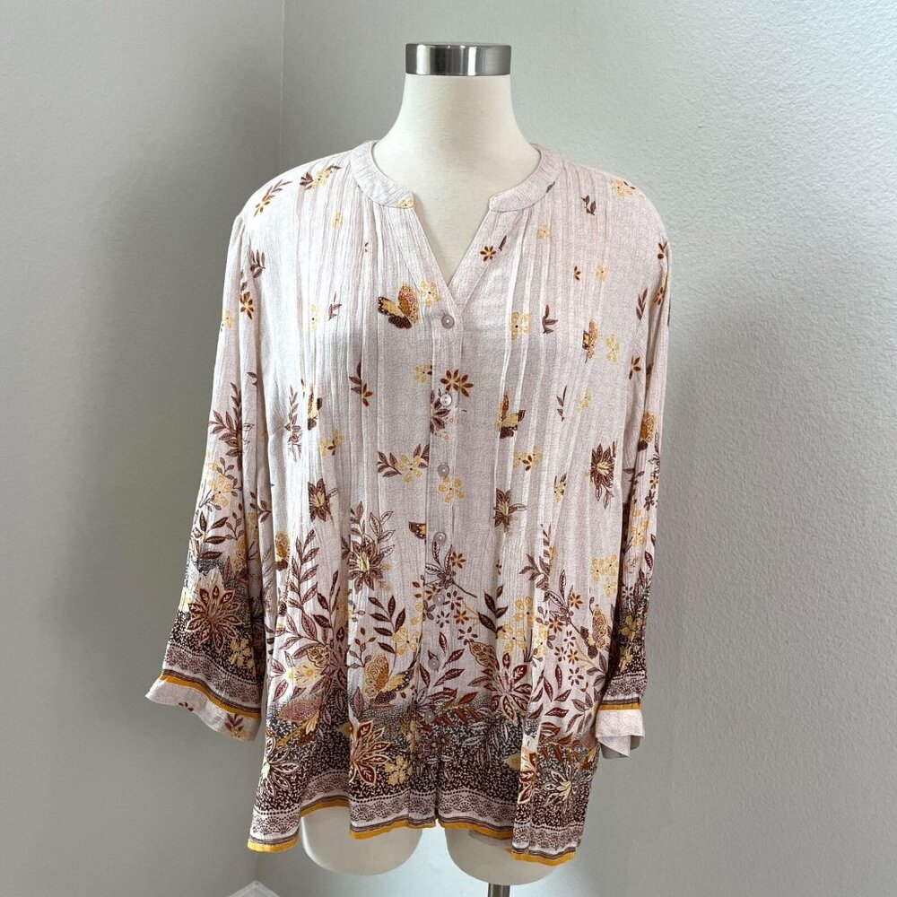 Coldwater Creek Womens PXL Floral Paisley Tunic Top Blouse Long Sleeve Shirt